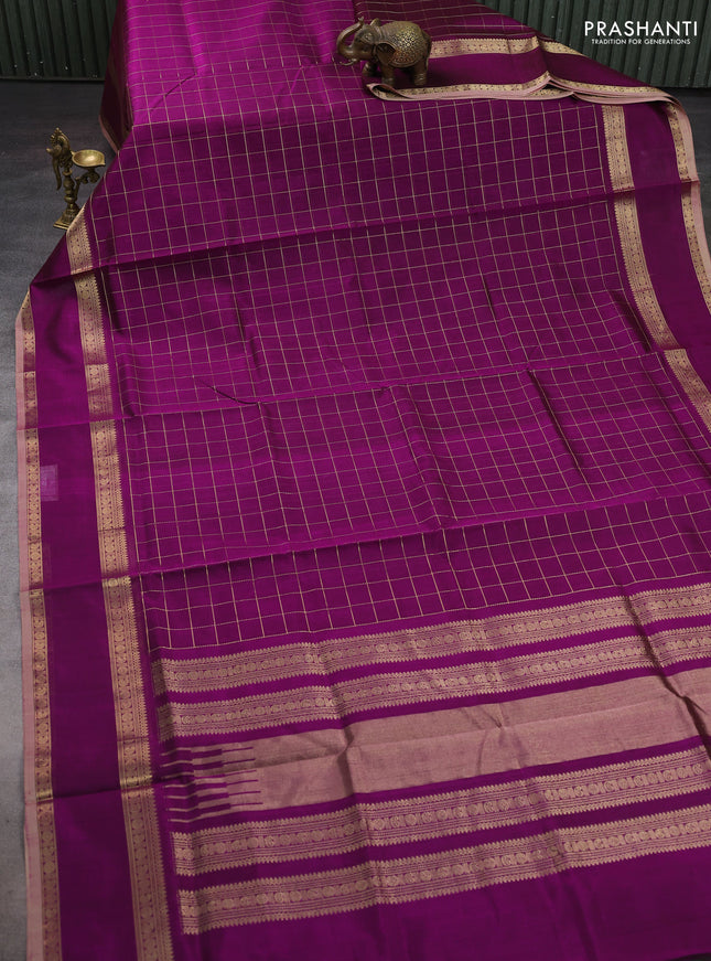 Purple Kanchipuram Silk Cotton - Checks