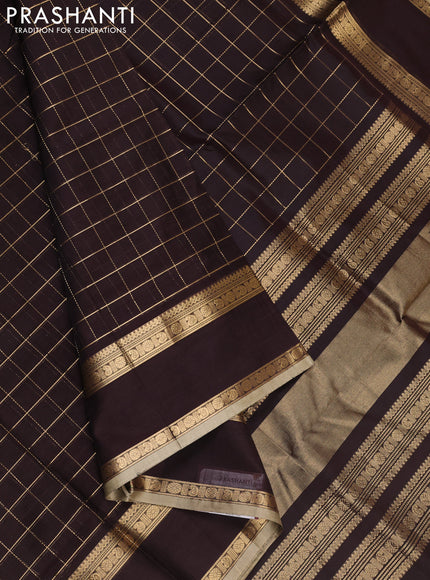 Coffee Brown Kanchipuram Silk Cotton - Checks