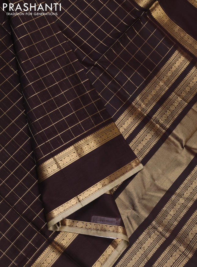 Coffee Brown Kanchipuram Silk Cotton - Checks