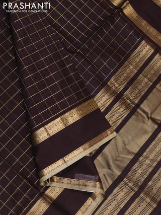 Coffee Brown Kanchipuram Silk Cotton - Checks