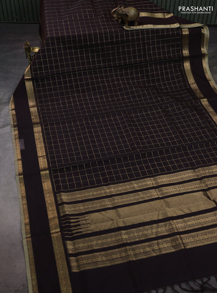 Coffee Brown Kanchipuram Silk Cotton - Checks