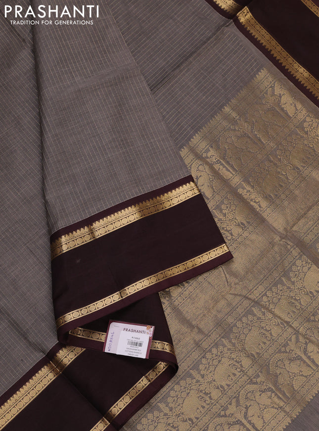 Grey & Coffee Brown Kanchipuram Silk Cotton Saree