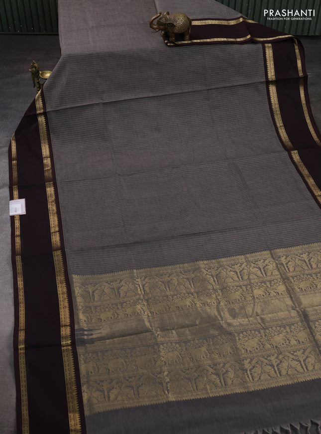 Grey & Coffee Brown Kanchipuram Silk Cotton Saree