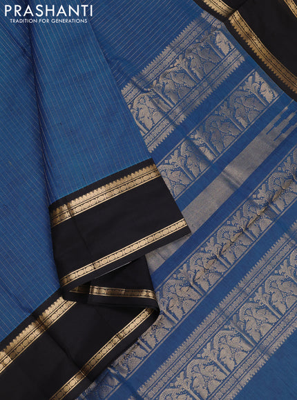 Peacock Blue & Black Kanchipuram Silk Cotton Saree