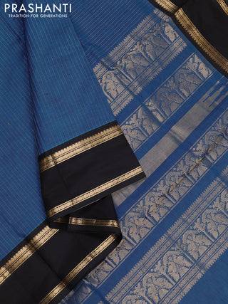 Peacock Blue & Black Kanchipuram Silk Cotton Saree