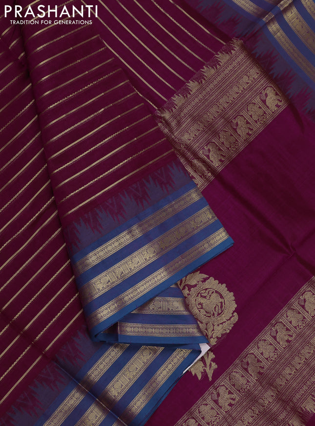 Magenta Pink & Peacock Blue Kanchipuram Silk Cotton Saree
