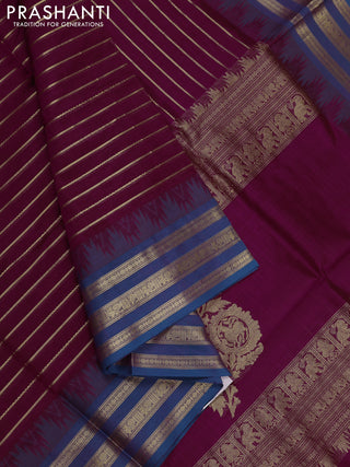 Magenta Pink & Peacock Blue Kanchipuram Silk Cotton Saree
