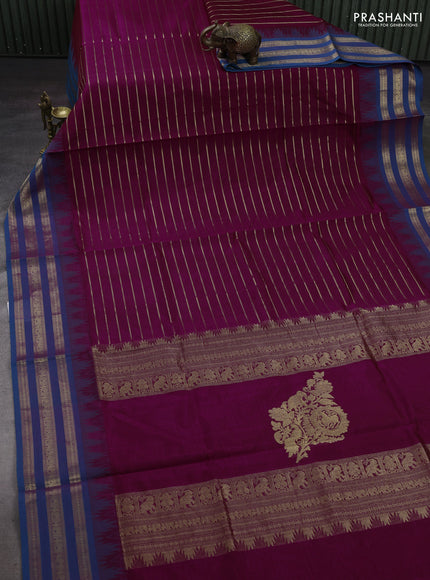 Magenta Pink & Peacock Blue Kanchipuram Silk Cotton Saree
