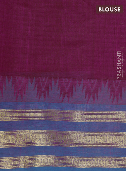 Magenta Pink & Peacock Blue Kanchipuram Silk Cotton Saree