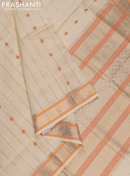 Off White Kanchipuram Silk Cotton Saree