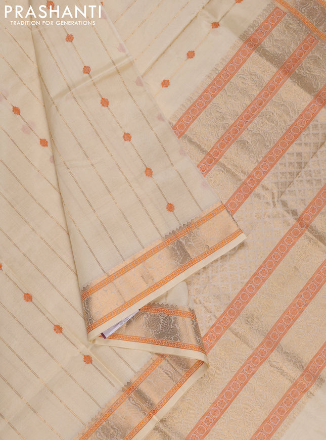 Off White Kanchipuram Silk Cotton Saree