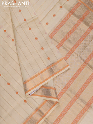 Off White Kanchipuram Silk Cotton Saree