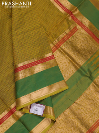 Mustard Green & Green Kanchipuram Silk Cotton - Laksha Deepam