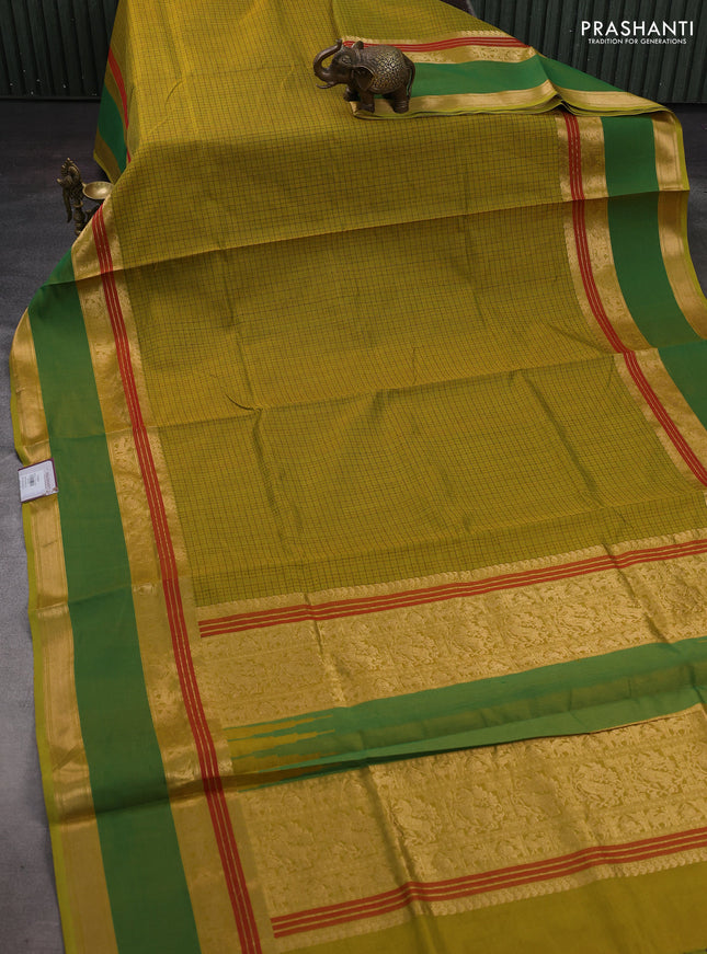 Mustard Green & Green Kanchipuram Silk Cotton - Laksha Deepam