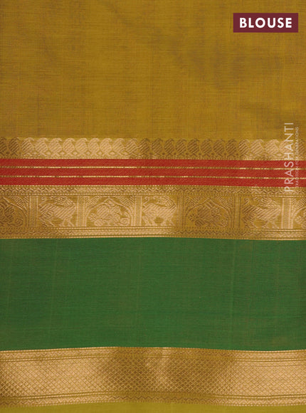 Mustard Green & Green Kanchipuram Silk Cotton - Laksha Deepam