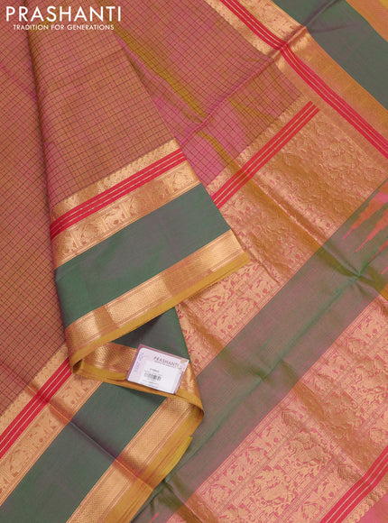 Pink & Green Kanchipuram Silk Cotton - Laksha Deepam