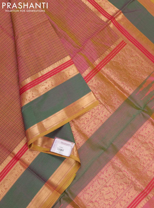 Pink & Green Kanchipuram Silk Cotton - Laksha Deepam