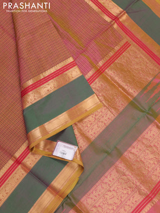 Pink & Green Kanchipuram Silk Cotton - Laksha Deepam