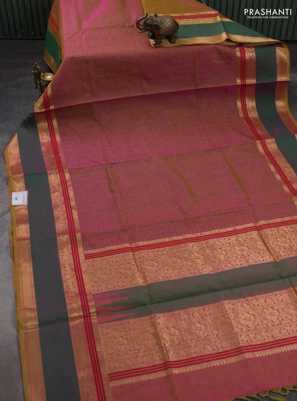 Pink & Green Kanchipuram Silk Cotton - Laksha Deepam