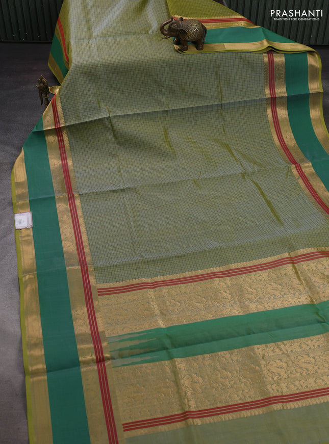 Green Kanchipuram Silk Cotton - Laksha Deepam