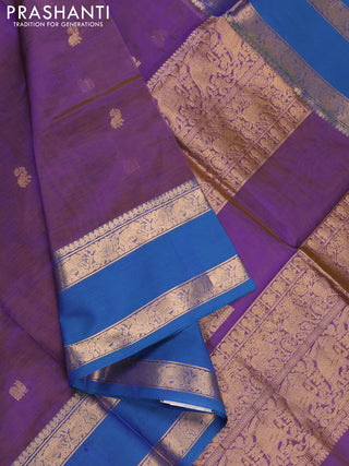 Purple & Cs Blue Kanchipuram Silk Cotton - Buttas