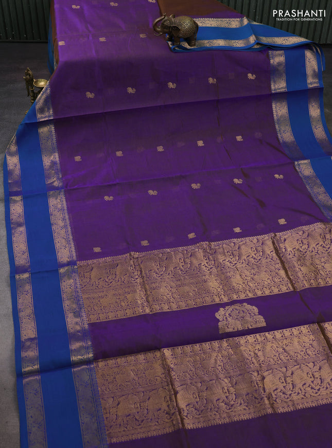 Purple & Cs Blue Kanchipuram Silk Cotton - Buttas