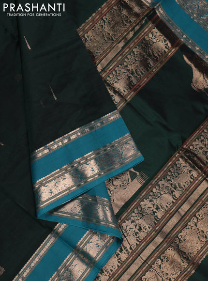 Bottle Green & Teal Blue Kanchipuram Silk Cotton - Buttas