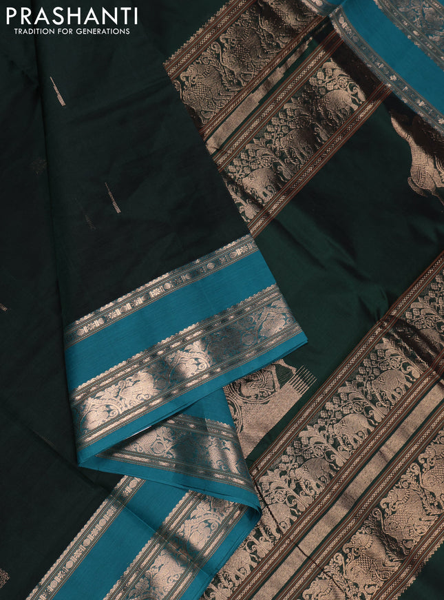 Bottle Green & Teal Blue Kanchipuram Silk Cotton - Buttas