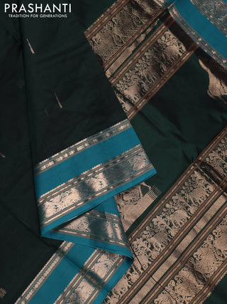 Bottle Green & Teal Blue Kanchipuram Silk Cotton - Buttas