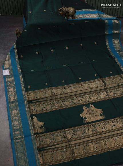 Bottle Green & Teal Blue Kanchipuram Silk Cotton - Buttas