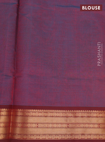 Peacock Blue & Maroon Kanchipuram Silk Cotton - Buttas