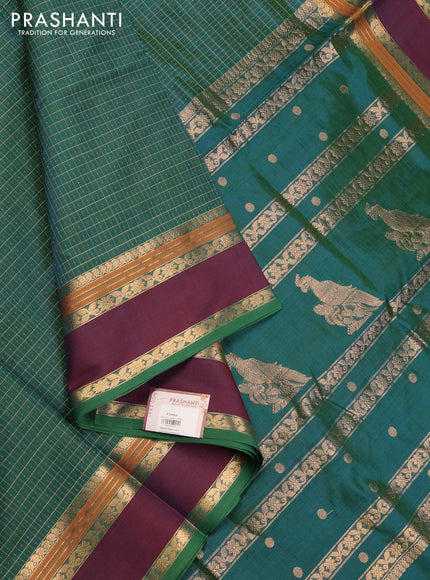 Peacock Green & Wine Kanchipuram Silk Cotton - Laksha Deepam