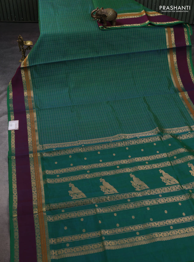 Peacock Green & Wine Kanchipuram Silk Cotton - Laksha Deepam