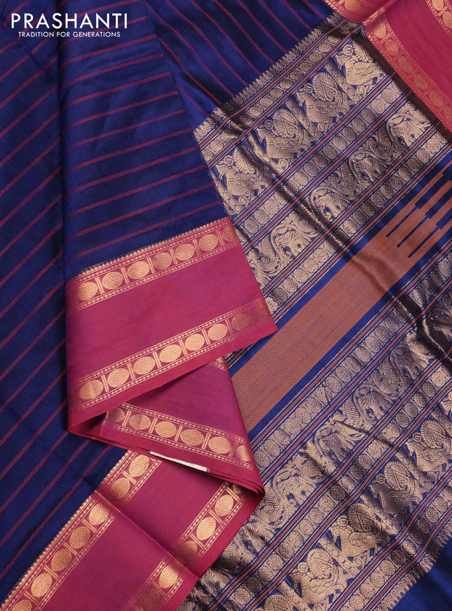 Navy Blue & Pink Kanchipuram Silk Cotton - Velthari