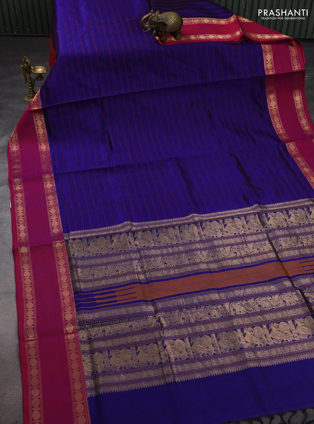Navy Blue & Pink Kanchipuram Silk Cotton - Velthari