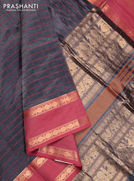 Grey & Red Kanchipuram Silk Cotton Saree