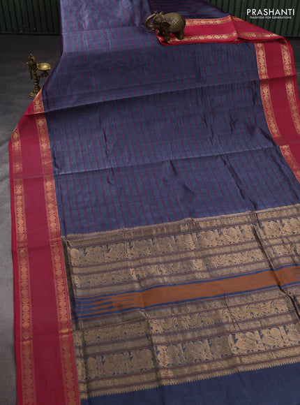 Grey & Red Kanchipuram Silk Cotton Saree