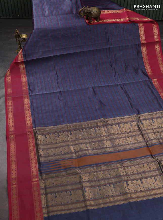 Grey & Red Kanchipuram Silk Cotton Saree