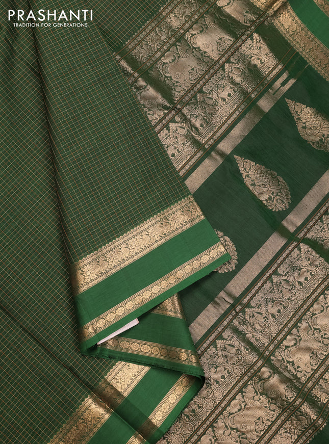 Green Kanchipuram Silk Cotton - Checks