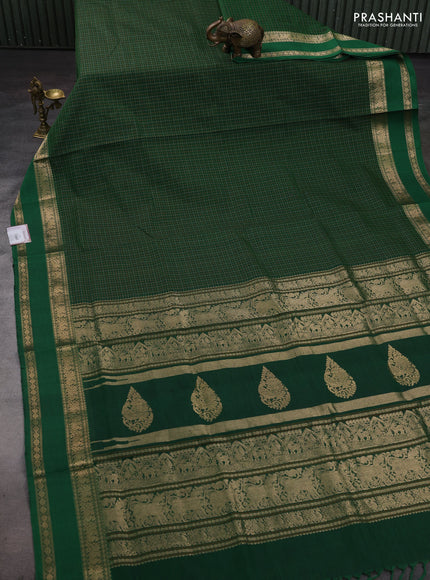 Green Kanchipuram Silk Cotton - Checks