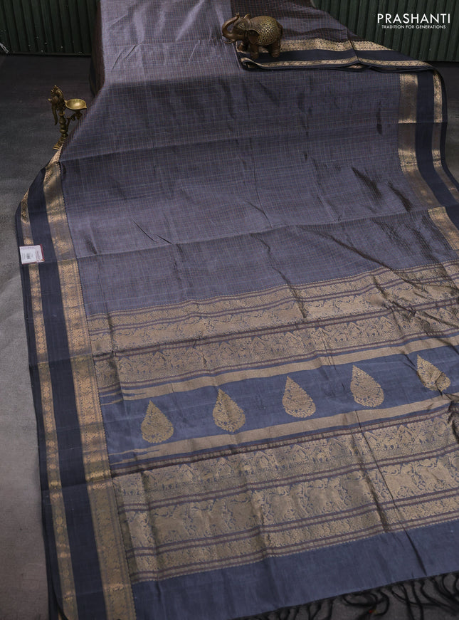 Grey Kanchipuram Silk Cotton - Checks