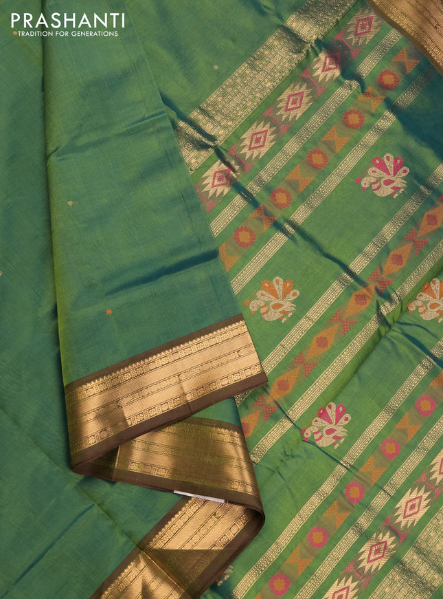 Green & Mehendi Green Kanchipuram Silk Cotton - Buttas