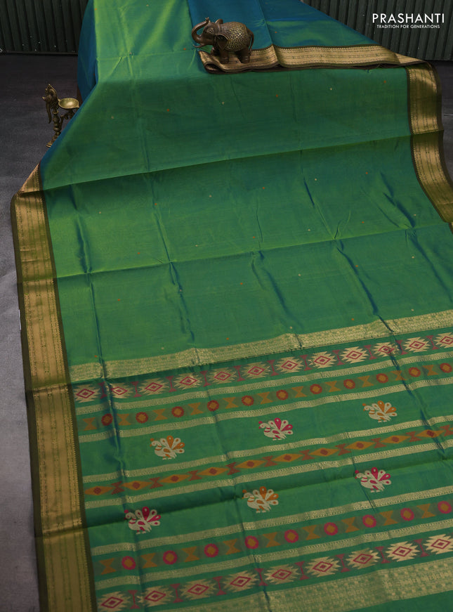 Green & Mehendi Green Kanchipuram Silk Cotton - Buttas