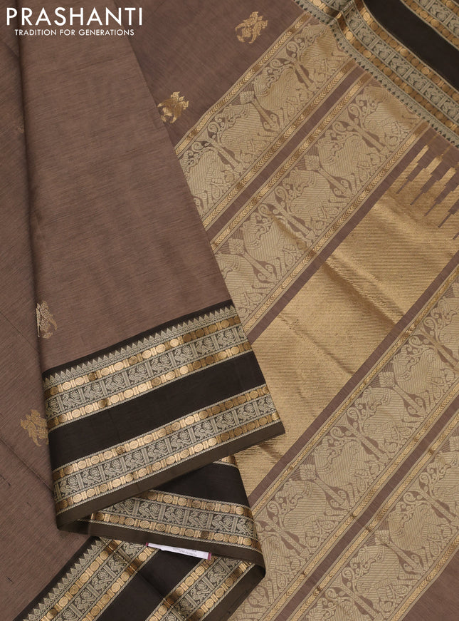 Pastel Brown & Olive Green Kanchipuram Silk Cotton - Buttas