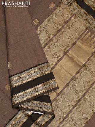 Pastel Brown & Olive Green Kanchipuram Silk Cotton - Buttas