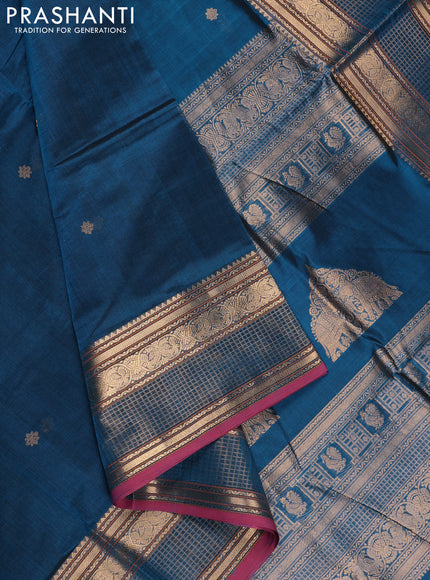 Peacock Blue Kanchipuram Silk Cotton - Buttas