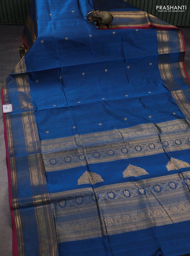Peacock Blue Kanchipuram Silk Cotton - Buttas
