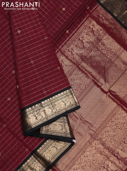 Maroon & Black Kanchipuram Silk Cotton - Checks