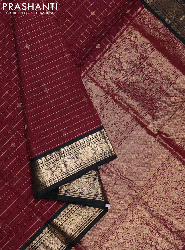 Maroon & Black Kanchipuram Silk Cotton - Checks