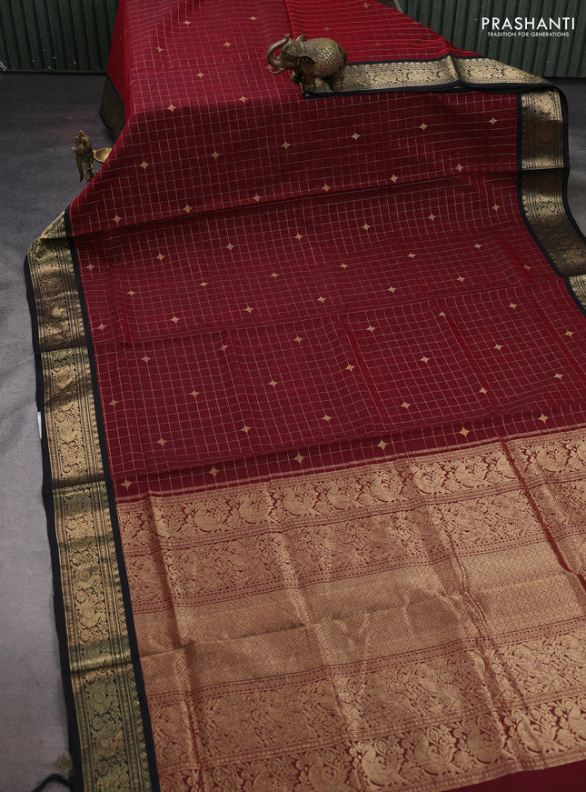 Maroon & Black Kanchipuram Silk Cotton - Checks